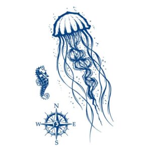 Poolpüsiv keskmine tätoveering meduus ja merihobuke