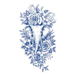 Poolpüsiv keskmine tätoveering lilled ja elevant