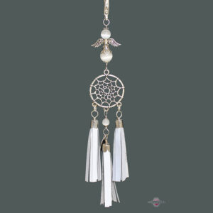 Valge kassisilma ja unenäopüüdjaga helkur-ripats