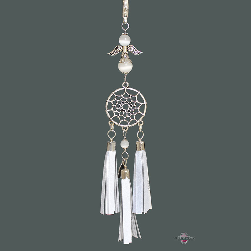 Valge kassisilma ja unenäopüüdjaga helkur-ripats