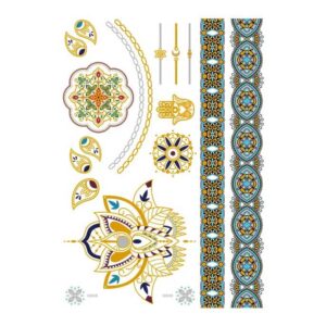 Ajutine metallik tätoveering lill ja ornamendid