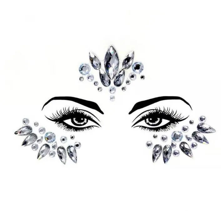 Hõbedased näokristallid, kleebitavad kivikesed näole