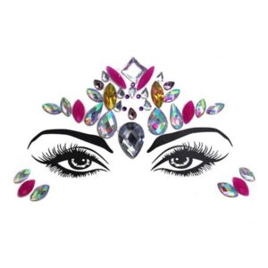 Hõbedased ja roosad näokristallid, kleebitavad kivikesed näole